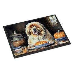 18 x 27 in. Unisex Tibetan Mastiff Fall Kitchen Pumpkins Doormat