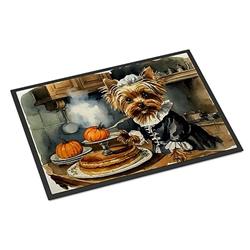 18 x 27 in. Unisex Yorkie Fall Kitchen Pumpkins Doormat