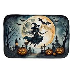 21 x 14 in. Unisex Flying Witch Spooky Halloween Dish Drying Mat