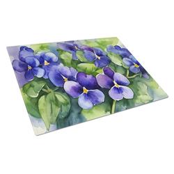 DAC1703LCB 15 x 12 in. Unisex Rhode Island Violets in Watercolor Glass Cutting Board - Large