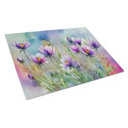 DAC1705LCB 15 x 12 in. Unisex South Dakota Pasque Flowers in Watercolor Glass Cutting Board - Large