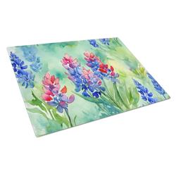 DAC1709LCB 15 x 12 in. Unisex Texas Bluebonnets in Watercolor Glass Cutting Board - Large