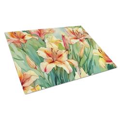 DAC1710LCB 15 x 12 in. Unisex Utah Sego Lilies in Watercolor Glass Cutting Board - Large