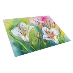 DAC1711LCB 15 x 12 in. Unisex Utah Sego Lilies in Watercolor Glass Cutting Board - Large