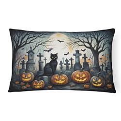 16 x 12 in. Unisex Black Cat Spooky Halloween Fabric Decorative Pillow