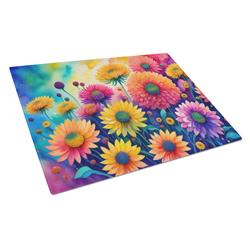DAC1423LCB 15 x 12 in. Chrysanthemums in Color Glass Cutting Board - Large