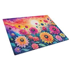 DAC1426LCB 15 x 12 in. Dahlias in Color Glass Cutting Board - Large
