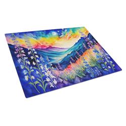 DAC1428LCB 15 x 12 in. Delphinium in Color Glass Cutting Board - Large