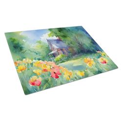 DAC1669LCB 15 x 12 in. Unisex Massachusetts Mayflowers in Watercolor Glass Cutting Board - Large