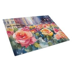 DAC1691LCB 15 x 12 in. Unisex York Roses in Watercolor Glass Cutting Board - Large