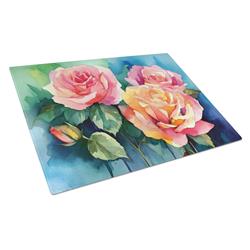 DAC1692LCB 15 x 12 in. Unisex York Roses in Watercolor Glass Cutting Board - Large