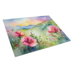 DAC1695LCB 15 x 12 in. Unisex North Dakota Wild Prairie Roses in Watercolor Glass Cutting Board - Large