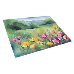 DAC1696LCB 15 x 12 in. Unisex North Dakota Wild Prairie Roses in Watercolor Glass Cutting Board - Large
