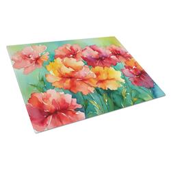 DAC1697LCB 15 x 12 in. Unisex Ohio Scarlet Carnations in Watercolor Glass Cutting Board - Large