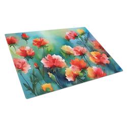 DAC1698LCB 15 x 12 in. Unisex Ohio Scarlet Carnations in Watercolor Glass Cutting Board - Large