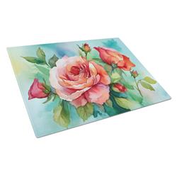 DAC1700LCB 15 x 12 in. Unisex Oklahoma Roses in Watercolor Glass Cutting Board - Large