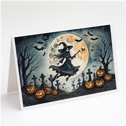 DAC2219GCA7P 5 x 7 in. Flying Witch Spooky Halloween Greeting Cards & Envelopes - Pack of 8