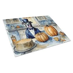 DAC1725LCB 15 x 12 in. Unisex Pit Bull Terrier Fall Kitchen Pumpkins Glass Cutting Board - Large