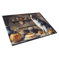 DAC1728LCB 15 x 12 in. Unisex Australian Shepherd Fall Kitchen Pumpkins Glass Cutting Board - Large