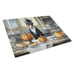 DAC1730LCB 15 x 12 in. Unisex Basenji Fall Kitchen Pumpkins Glass Cutting Board - Large