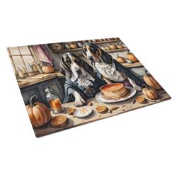 DAC1731LCB 15 x 12 in. Unisex Basset Hound Fall Kitchen Pumpkins Glass Cutting Board - Large