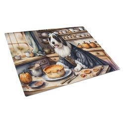 DAC1733LCB 15 x 12 in. Unisex Bearded Collie Fall Kitchen Pumpkins Glass Cutting Board - Large