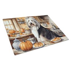 DAC1734LCB 15 x 12 in. Unisex Bearded Collie Fall Kitchen Pumpkins Glass Cutting Board - Large