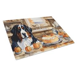 DAC1737LCB 15 x 12 in. Unisex Bernese Mountain Dog Fall Kitchen Pumpkins Glass Cutting Board - Large