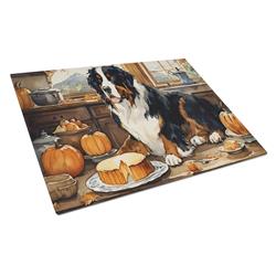 DAC1738LCB 15 x 12 in. Unisex Bernese Mountain Dog Fall Kitchen Pumpkins Glass Cutting Board - Large
