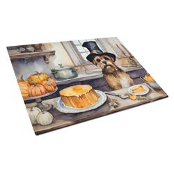 DAC1745LCB 15 x 12 in. Unisex Border Terrier Fall Kitchen Pumpkins Glass Cutting Board - Large