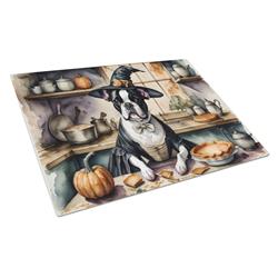 DAC1748LCB 15 x 12 in. Unisex Boston Terrier Fall Kitchen Pumpkins Glass Cutting Board - Large