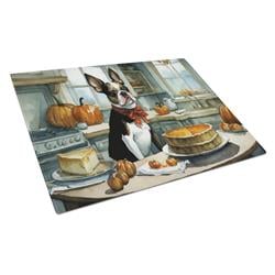 DAC1749LCB 15 x 12 in. Unisex Boston Terrier Fall Kitchen Pumpkins Glass Cutting Board - Large