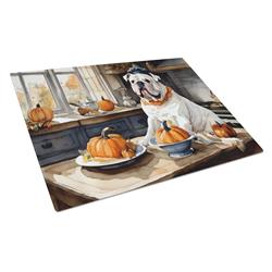 DAC1755LCB 15 x 12 in. Unisex English Bulldog Fall Kitchen Pumpkins Glass Cutting Board - Large