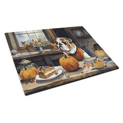 DAC1756LCB 15 x 12 in. Unisex English Bulldog Fall Kitchen Pumpkins Glass Cutting Board - Large