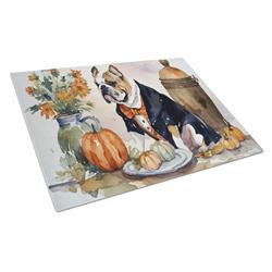 DAC1757LCB 15 x 12 in. Unisex English Bulldog Fall Kitchen Pumpkins Glass Cutting Board - Large