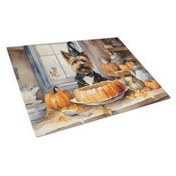 DAC1758LCB 15 x 12 in. Unisex Cairn Terrier Fall Kitchen Pumpkins Glass Cutting Board - Large