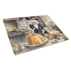 15 x 12 in. Unisex Poodle Fall Kitchen Pumpkins Glass Cutting Board - Large