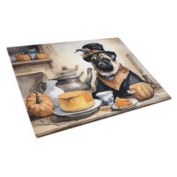 15 x 12 in. Unisex Pug Fall Kitchen Pumpkins Glass Cutting Board - Large