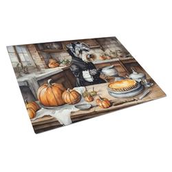 15 x 12 in. Unisex Schnauzer Fall Kitchen Pumpkins Glass Cutting Board - Large