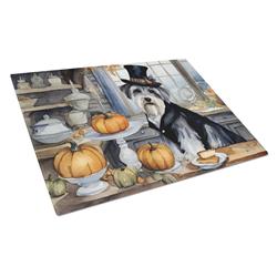 15 x 12 in. Unisex Schnauzer Fall Kitchen Pumpkins Glass Cutting Board - Large