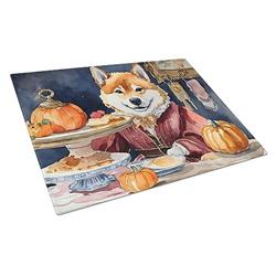 DAC1814LCB 15 x 12 in. Unisex Shiba Inu Fall Kitchen Pumpkins Glass Cutting Board - Large