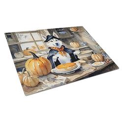 DAC1816LCB 15 x 12 in. Unisex Siberian Husky Fall Kitchen Pumpkins Glass Cutting Board - Large