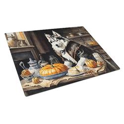 DAC1817LCB 15 x 12 in. Unisex Siberian Husky Fall Kitchen Pumpkins Glass Cutting Board - Large