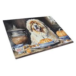 DAC1819LCB 15 x 12 in. Unisex Tibetan Mastiff Fall Kitchen Pumpkins Glass Cutting Board - Large