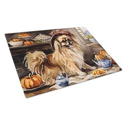 DAC1820LCB 15 x 12 in. Unisex Tibetan Spaniel Fall Kitchen Pumpkins Glass Cutting Board - Large