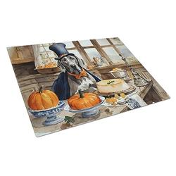 DAC1822LCB 15 x 12 in. Unisex Weimaraner Fall Kitchen Pumpkins Glass Cutting Board - Large