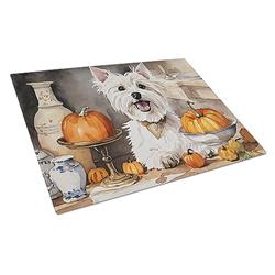 DAC1823LCB 15 x 12 in. Unisex Westie Fall Kitchen Pumpkins Glass Cutting Board - Large