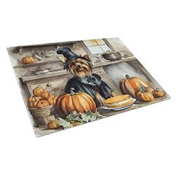 DAC1824LCB 15 x 12 in. Unisex Yorkie Fall Kitchen Pumpkins Glass Cutting Board - Large