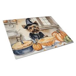 DAC1826LCB 15 x 12 in. Unisex Yorkie Fall Kitchen Pumpkins Glass Cutting Board - Large