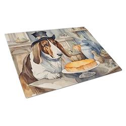 DAC1827LCB 15 x 12 in. Unisex Basset Hound Fall Kitchen Pumpkins Glass Cutting Board - Large
